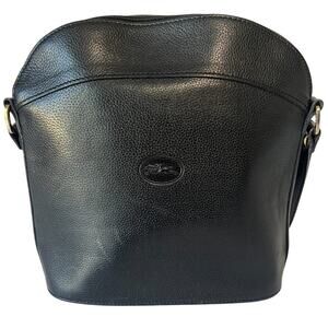 Longchamp Vintage Le Foulonné Black Leather Crossbody Bag Y2K 2000s Era France